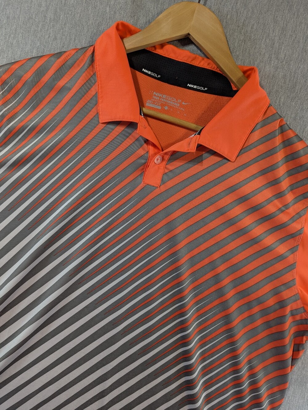 Nike Tour Performance Dri-Fit Polo Golf Shirt Men's XL Grey Orange Co On Sleeve